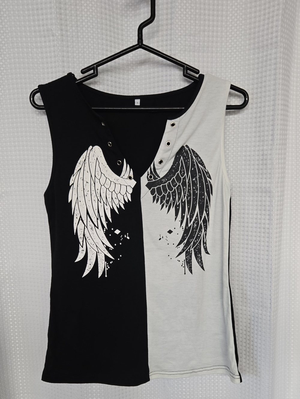 Sleeveless Black & White Angel Wing Tank Top